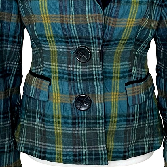 PINK TARTAN Plaid Equestrian Inspired Blazer Velvet Collar Elbow Patches Size 8 - Picture 5 of 13